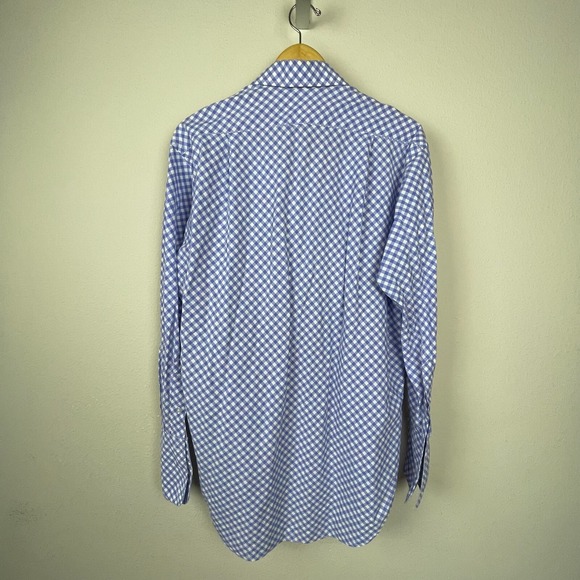 Alfred Dunhill Men's 16 Shirt – Blue White Gingham French Cuff Old Money Preppy‎ - Picture 2 of 9